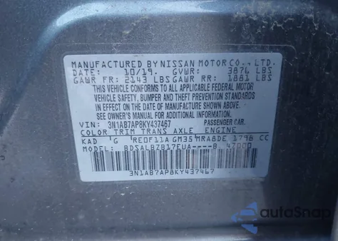 2019 Nissan Sentra S from USA, damaged, VIN 3N1AB7AP8KY437467